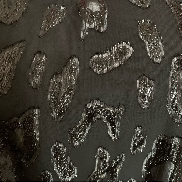 Long Sleeved Black V-Neck Subtle Animal Print Cocktail Dress, Bubble Sleeve, 2X - Picture 3 of 9